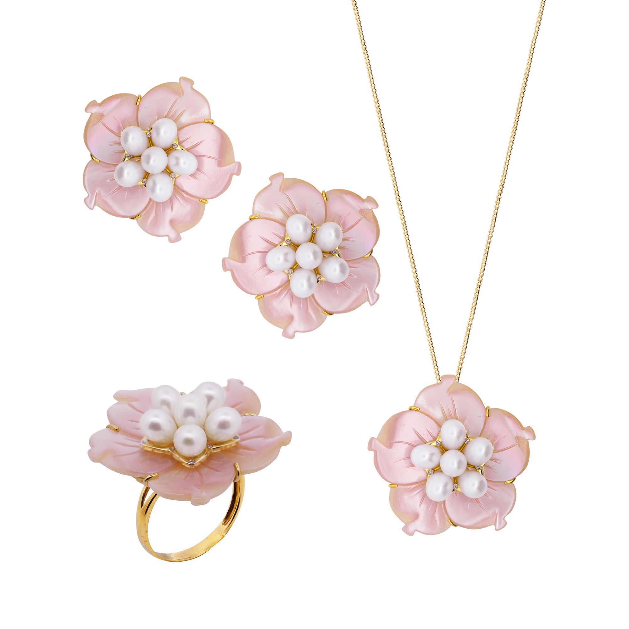 Pink Floral Mother of Pearl Set