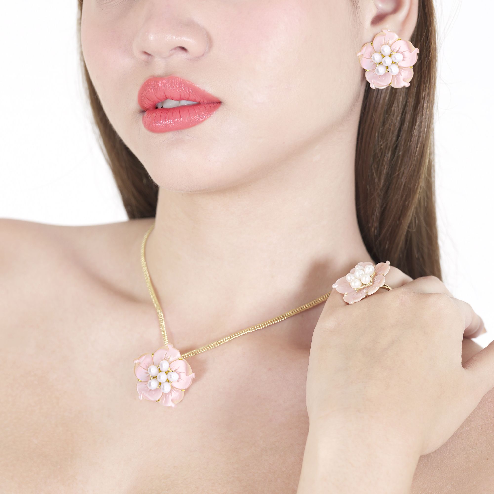 Pink Floral Mother of Pearl Set